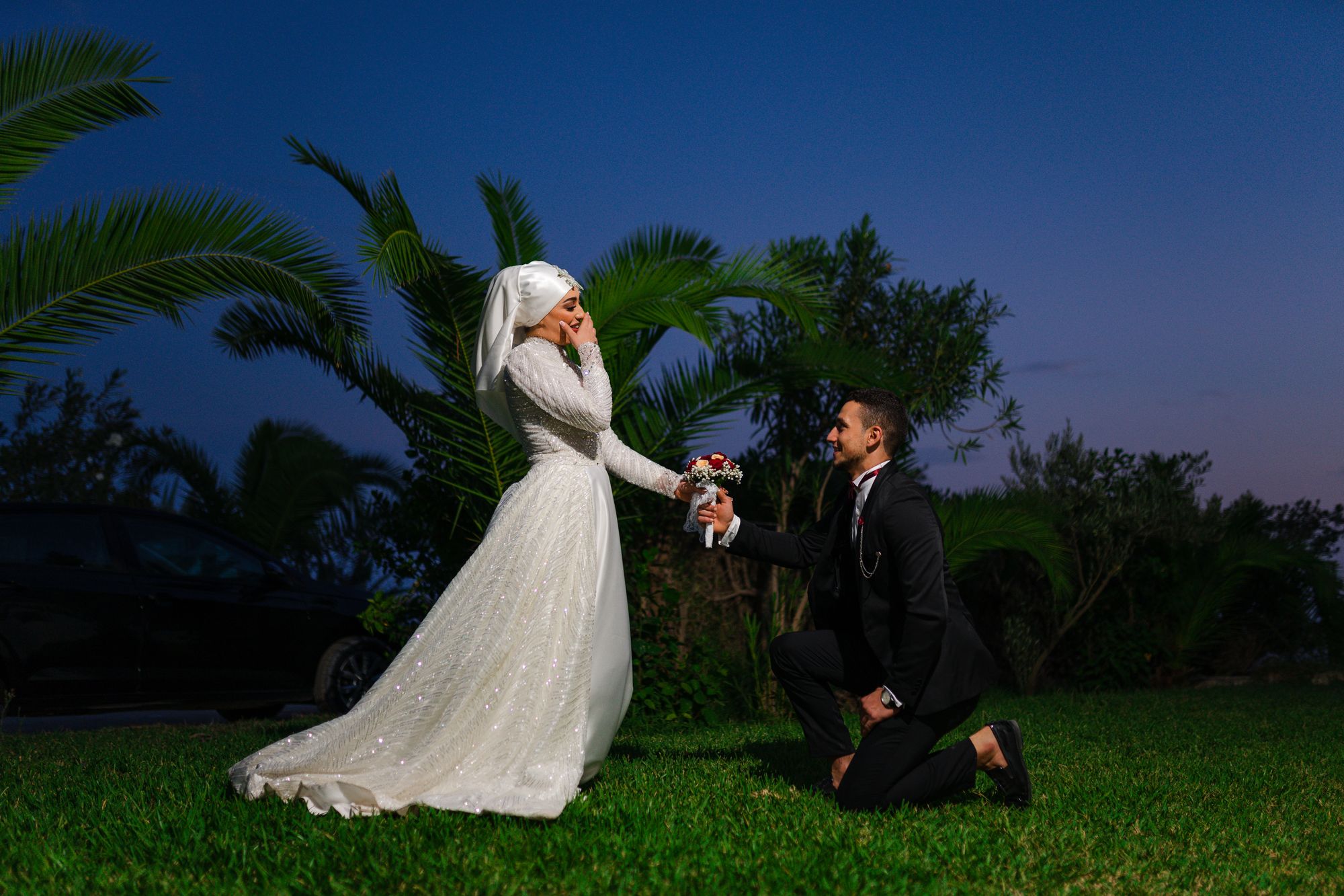 Bride and groom in an editorial fine-art portrait