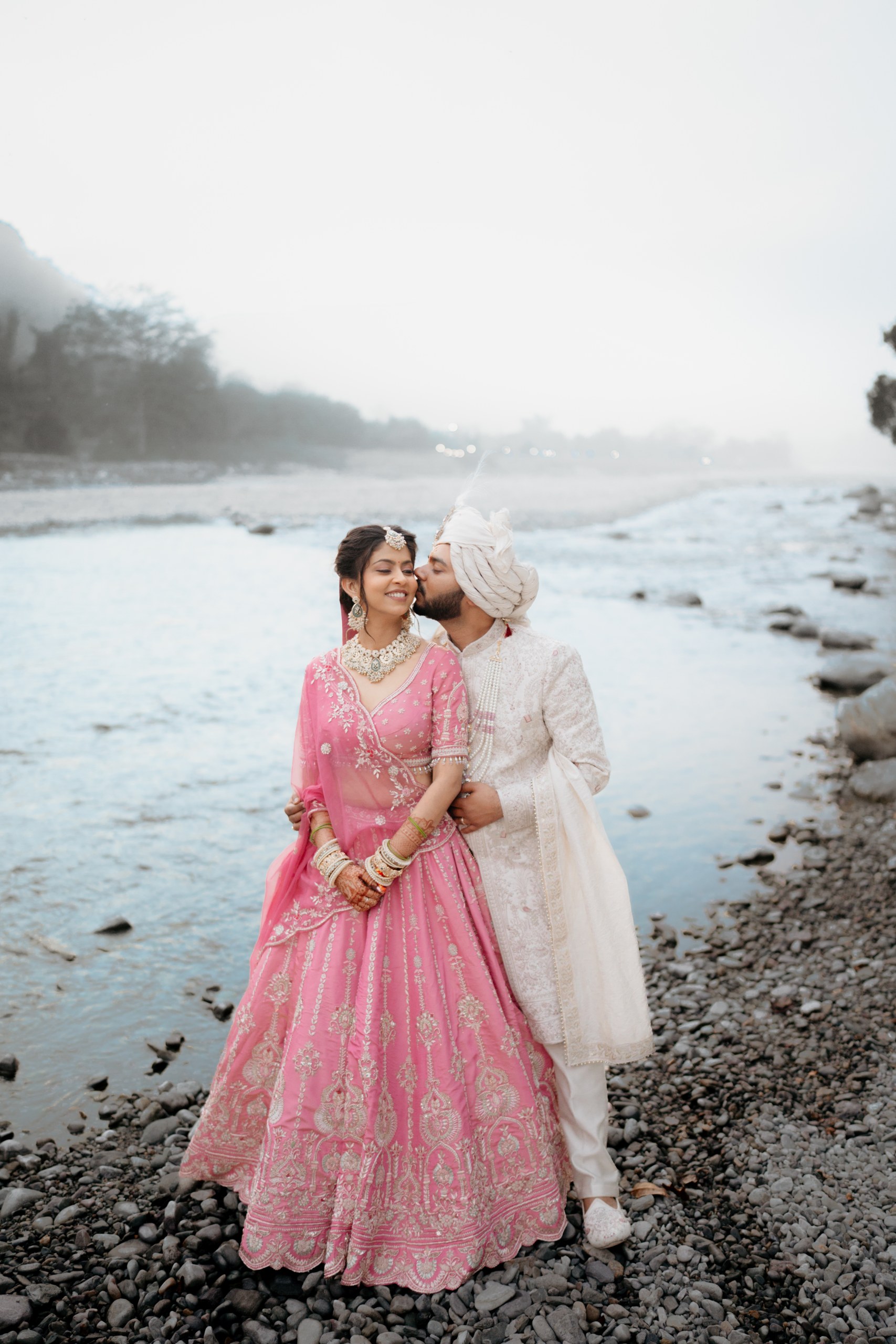 Bride and groom in an editorial fine-art portrait